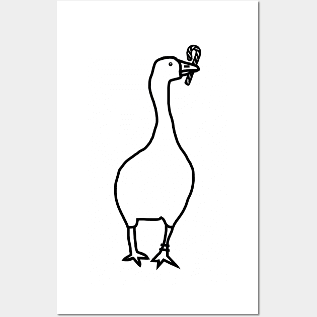 Gaming Goose Steals Christmas Candy Cane Line Drawing Wall Art by ellenhenryart